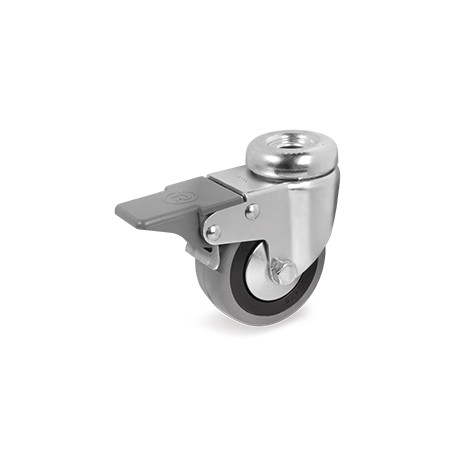 Roulette à oeil 10 mm caoutchouc gris pivotante à frein diamètre 50 mm - 40 Kg
