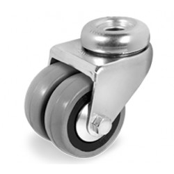 Roulette à oeil jumelée caoutchouc gris pivotante diamètre 50 mm - 60 Kg