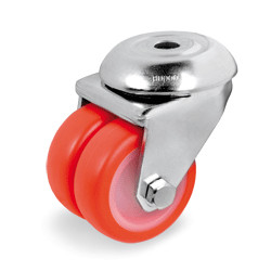 Roulette à oeil jumelée polyuréthane rouge pivotante diamètre 50 mm - 140 Kg