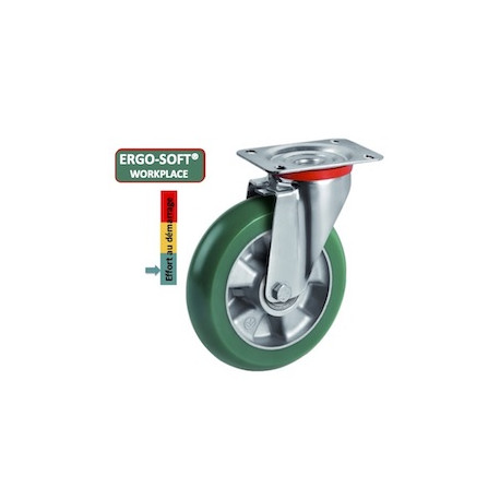 Roulette Polyuréthane vert ERGO-SOFT® pivotante diamètre 160 mm à platine - 500 Kg