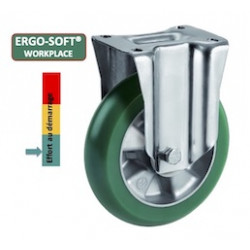 Roulette Polyuréthane vert ERGO-SOFT® fixe diamètre 200 mm à platine - 700 Kg