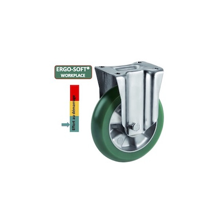 Roulette Polyuréthane vert ERGO-SOFT® fixe diamètre 200 mm à platine - 700 Kg
