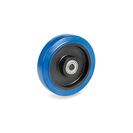 Roue caoutchouc EASYROLL® BLEU 200 x 50 moyeu 60 axe 20 mm roulements à billes  - 450 Kg