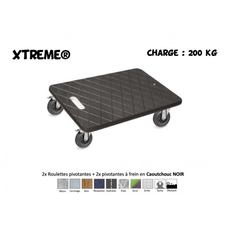 BOY XTREME® 600x400 Roulettes 2x Pivotantes + 2 x pivotantes à frein Caoutchouc NOIR - 200 Kg