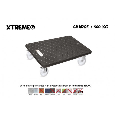 BOY MOBILIX® 600x400 Roulettes 2x Pivotantes + 2 x pivotantes à frein Polyamide BLANC - 500 Kg