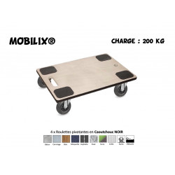 BOY MOBILIX® 600x400 Roulettes 4x Pivotantes Caoutchouc NOIR - 200 Kg