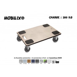 BOY MOBILIX® 600x400 Roulettes 2x Pivotantes + 2 x pivotantes à frein Caoutchouc NOIR - 200 Kg