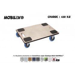 BOY MOBILIX® 600x400 Roulettes 4x Pivotantes Caoutchouc BLEU - 450 Kg