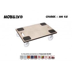 BOY MOBILIX® 600x400 Roulettes 4x Pivotantes Caoutchouc NOIR - 200 Kg