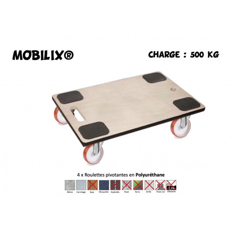 BOY MOBILIX® 600x400 Roulettes 4x Pivotantes Polyuréthane ROUGE - 500 Kg