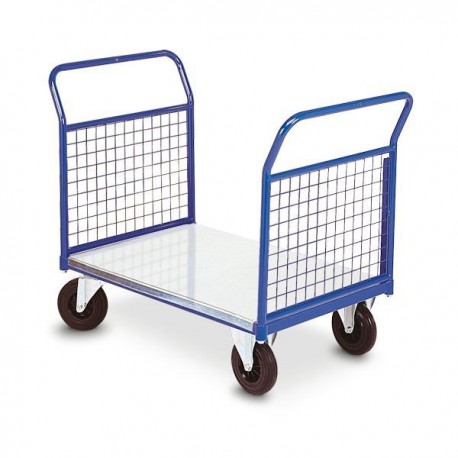 Chariot plateau galva - 2 dossiers grillagés amovibles 350kg - Dim:(L) 900 x (l) 580