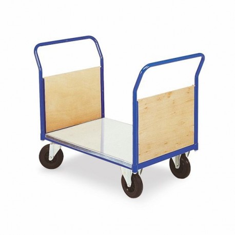 Chariot plateau galva - 2 dossiers bois amovibles 350kg - Dim:(L) 900 x (l) 580