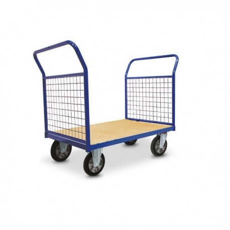 Chariot plateau galva -  2 dossiers grillagés amovibles 800kg - Dim:(L) 1000 x (l) 705