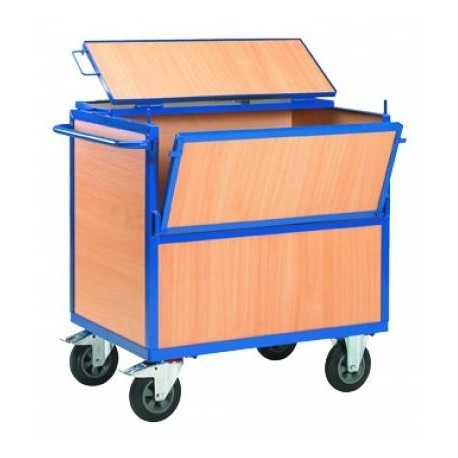 Chariot container bois avec couvercle 500kg - Dim:(L) 965 x (l) 665