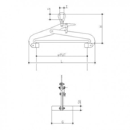 Pince pour levage vertical de fûts métalliques de diamètre 500 à 600 mm