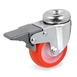 Roulette à oeil polyuréthane rouge pivotante à frein diamètre 40 mm - 40 Kg