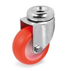 Roulette à oeil polyuréthane rouge pivotante diamètre 50 mm - 55 Kg