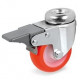 Roulette à oeil polyuréthane rouge pivotante à frein diamètre 50 mm - 55 Kg